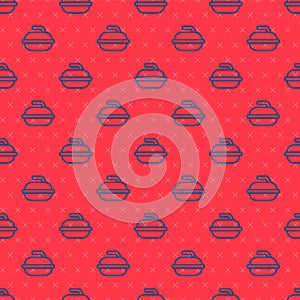 Blue line Stone for curling sport game icon isolated seamless pattern on red background. Sport equipment. Vector