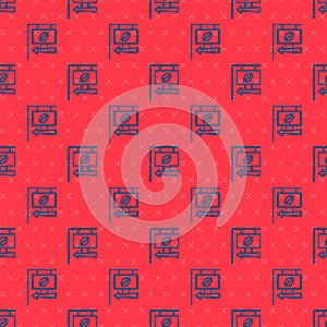 Blue line Street signboard coffee icon isolated seamless pattern on red background. Vector Illustration