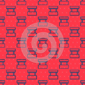 Blue line Ticket box office icon isolated seamless pattern on red background. Ticket booth for the sale of tickets for