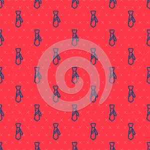 Blue line Tie icon isolated seamless pattern on red background. Necktie and neckcloth symbol. Vector Illustration