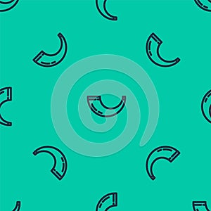 Blue line Traditional ram horn, shofar icon isolated seamless pattern on green background. Rosh hashanah, jewish New