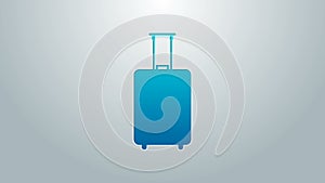 Blue line Travel suitcase icon isolated on grey background. Traveling baggage sign. Travel luggage icon. 4K Video motion