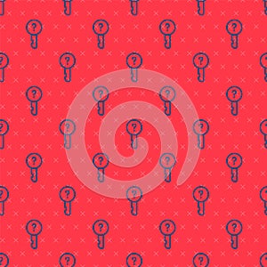 Blue line Undefined key icon isolated seamless pattern on red background. Vector Illustration