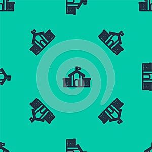 Blue line United States Capitol Congress icon isolated seamless pattern on green background. Washington DC, USA. Vector