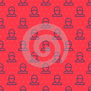 Blue line Vandal icon isolated seamless pattern on red background. Vector
