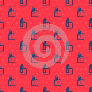 Blue line Vape mod device icon isolated seamless pattern on red background. Vape smoking tool. Vaporizer Device. Vector