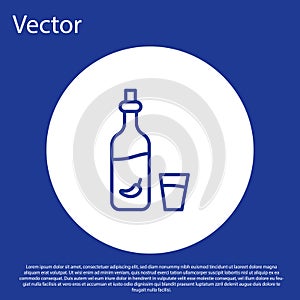 Blue line Vodka with pepper and glass icon isolated on blue background. Ukrainian national alcohol. White circle button