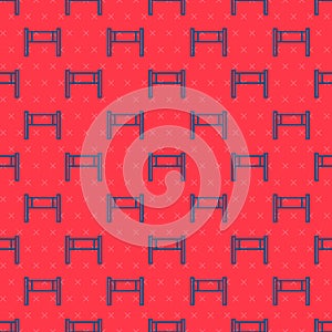 Blue line Volleyball net icon isolated seamless pattern on red background. Vector Illustration