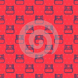 Blue line Water volleyball net icon isolated seamless pattern on red background. Vector