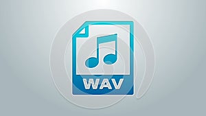 Blue line WAV file document. Download wav button icon isolated on grey background. WAV waveform audio file format for