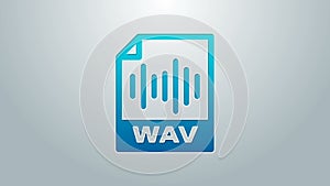 Blue line WAV file document. Download wav button icon isolated on grey background. WAV waveform audio file format for