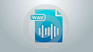 Blue line WAV file document. Download wav button icon isolated on grey background. WAV waveform audio file format for