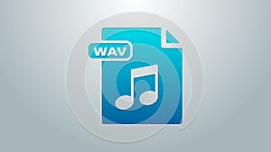 Blue line WAV file document. Download wav button icon isolated on grey background. WAV waveform audio file format for
