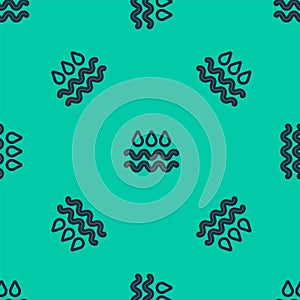 Blue line Wave with water drop icon isolated seamless pattern on green background. Vector