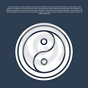 Blue line Yin Yang symbol of harmony and balance icon isolated on blue background. Vector