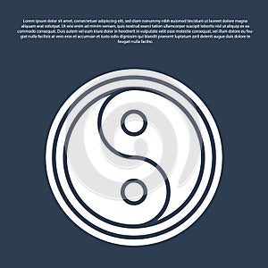 Blue line Yin Yang symbol of harmony and balance icon isolated on blue background. Vector Illustration