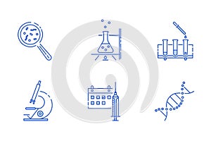 blue linear laboratory research icons set