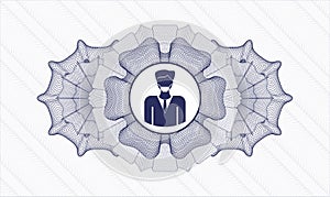 Blue linear rosette. Vector Illustration. Detailed with man wearing face mask icon inside