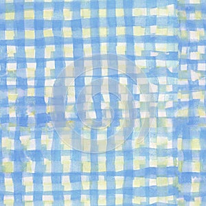 Blue lines and squares painted watercolor pattern