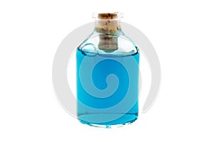 Blue liquid in the bottle