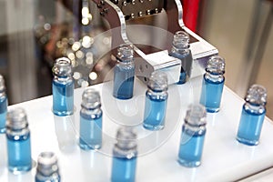 Blue liquid in laboratory test tubes