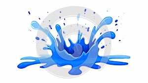 Blue liquid splash exploding outward in dynamic arcs, clean white backdrop
