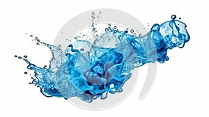 Blue liquid water splash isolated white background. Generative Ai