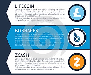 Blue Litecoin, White Bitshares and Orange Zcash