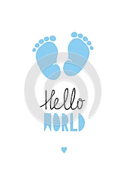 Blue Little Baby Feet Vector Illustration.