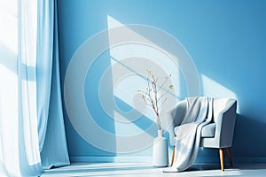A Blue Living Room With a White Couch