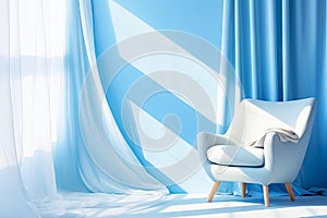 A Blue Living Room With a White Couch