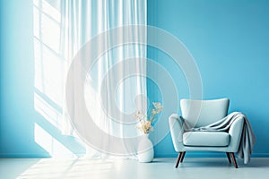 A Blue Living Room With a White Couch