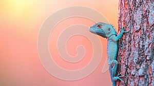 A Blue Lizard on Tree Trunk