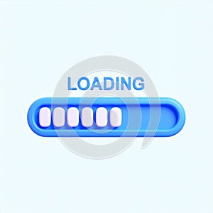 Blue loading bar with white blocks process on transparent background