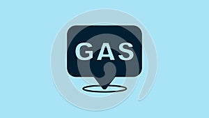 Blue Location and petrol or gas station icon isolated on blue background. Car fuel symbol. Gasoline pump. 4K Video