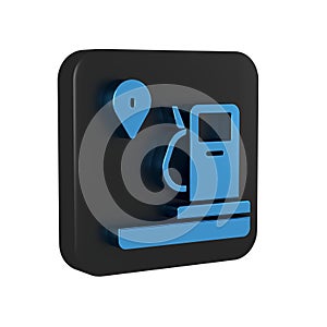 Blue Location and petrol or gas station icon isolated on transparent background. Car fuel symbol. Gasoline pump. Black