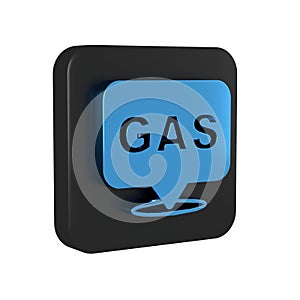 Blue Location and petrol or gas station icon isolated on transparent background. Car fuel symbol. Gasoline pump. Black