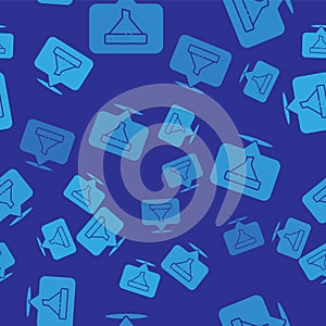 Blue Location with sales funnel icon isolated seamless pattern on blue background. Infographic template. Vector