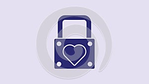 Blue Lock and heart icon isolated on purple background. Locked Heart. Love symbol and keyhole sign. Valentines day