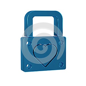 Blue Lock and heart icon isolated on transparent background. Locked Heart. Love symbol and keyhole sign. Valentines day