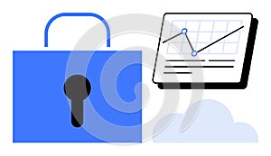 Data Security and Cloud Analytics with a Lock, Chart, and Cloud Icon