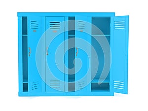 Blue lockers with open doors. 3d rendering illustration isolated