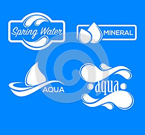 Blue logos set. Label for mineral water. Aqua icons collection.