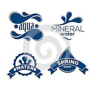 Blue logos set. Label for mineral water. Aqua icons collection.