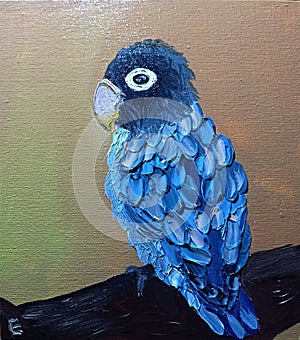 Blue Lovebird Oil Painting Parrot Painting Original Art Animals Oil Bird Oil Painting Wall Decor
