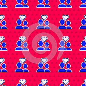 Blue Lover couple icon isolated seamless pattern on red background. Happy Valentines day. Vector