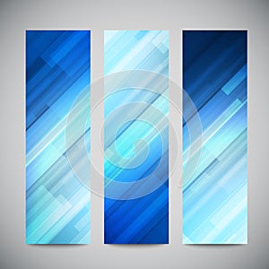 Blue low poly vector vertical banners set with