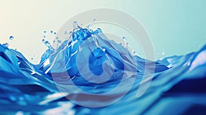 Blue low poly water splash computer graphic rendering