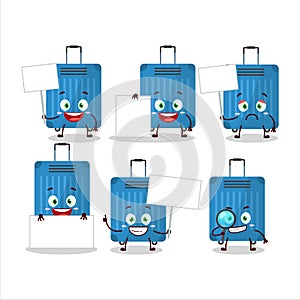 Blue lugage cartoon character bring information board
