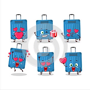 Blue lugage cartoon character with love cute emoticon